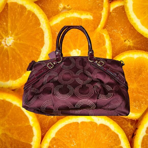 Coach Crimson Red Art Signature C Jacquard Dotted Sophia Satchel‎ Shoulder Bag - Picture 2 of 11